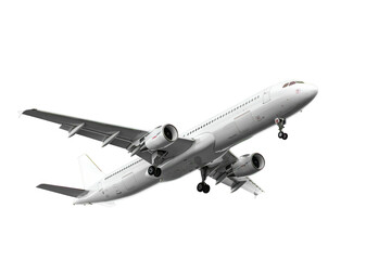 White passenger airplane in flight isolated on transparent background. Air Transport design element