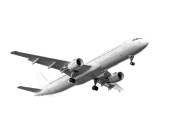 White passenger airplane in flight isolated on transparent background. Air Transport design element