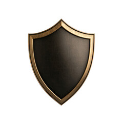 A decorative shield design with a glossy black surface framed in gold, perfect for medieval or fantasy themes. transparent background