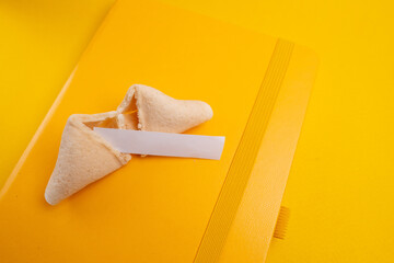 Delicious fortune cookies. Chinese cookies with empty space inside for words of fortune. Space for text 
