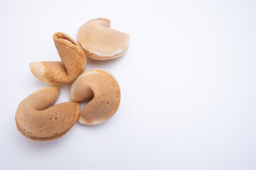 Delicious fortune cookies. Chinese cookies with empty space inside for words of fortune. Space for text 