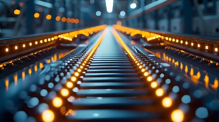 Fototapeta premium A captivating 3D photo showcasing the intricate details of a symmetrical high tech automation system in a bright raw and warehouse interior The sleek