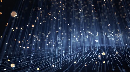 Obraz premium A digital representation of light rays and particles creating a dynamic, ethereal atmosphere.