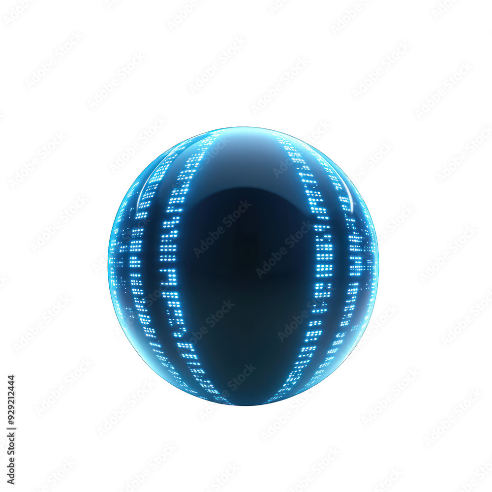 Poster a futuristic blue sphere with glowing binary code, representing technology and digital innovation. t