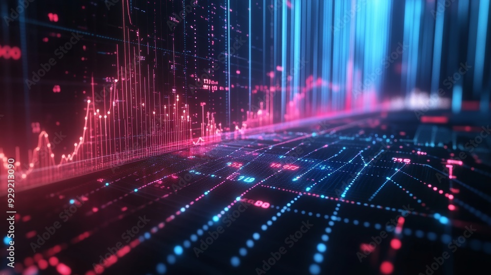 Poster futuristic technology background showing glowing charts and numbers