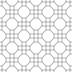 Geometric seamless pattern in black and white  with fine lines.