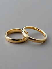 couple of wedding rings with simple design taken on gray background with generative ai