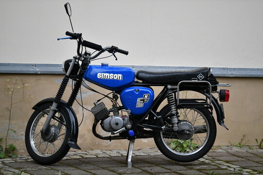 Germany, Goslar, August 19. 2024, Simson SN51 DDR motorcycle, cult moped