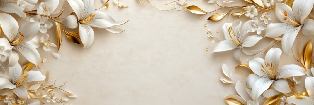 This meticulously crafted piece features beautiful stucco lilies with golden accents, enhancing decor and elevating artistic presentations, making a bold statement of elegance in any space