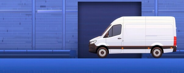 Delivery van, delivering to business, flat design illustration