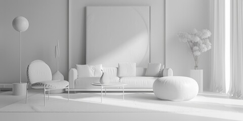 White furniture and a large picture on the wall in a modern living room
