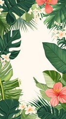 Tropical border comprising lush green leaves and exotic flowers creating a refreshing summer vibe