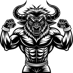 A ferocious athlete silhouette buffalo posing art vector