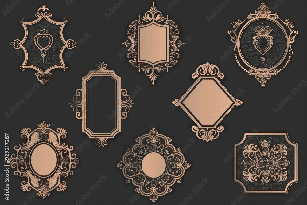 Poster a collection of decorative frames and ornaments against a dark background