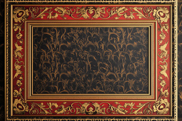 rectangle modern gold frame with a horizontal border in oriental style with a transparent background