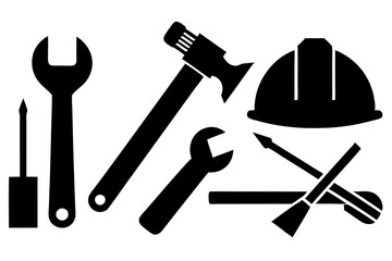 construction tool icons set hammer wrench screw vector illustration