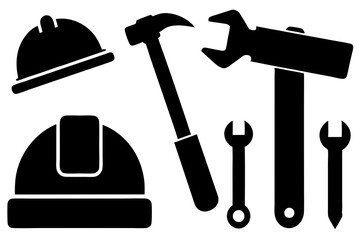 construction tool icons set hammer wrench screw vector illustration