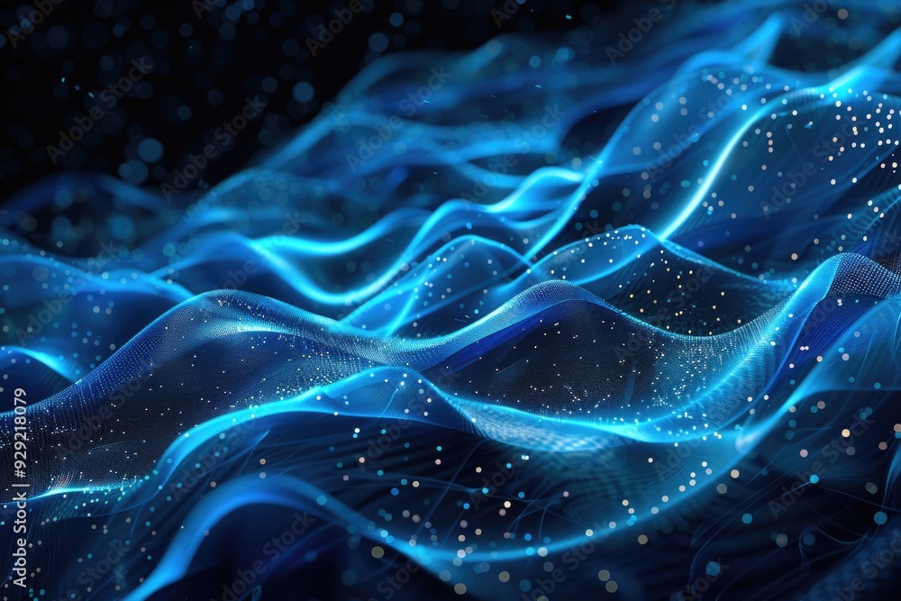 Poster a close-up view of a wavy pattern made from blue fabric