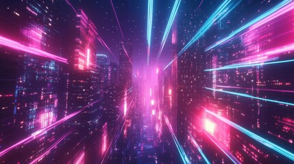 Fototapeta premium A futuristic cityscape with vibrant neon lights and a sense of motion.