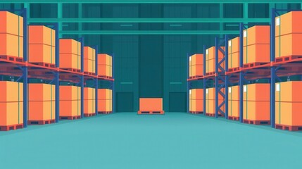 Fototapeta premium Warehouse, automated systems, flat design illustration