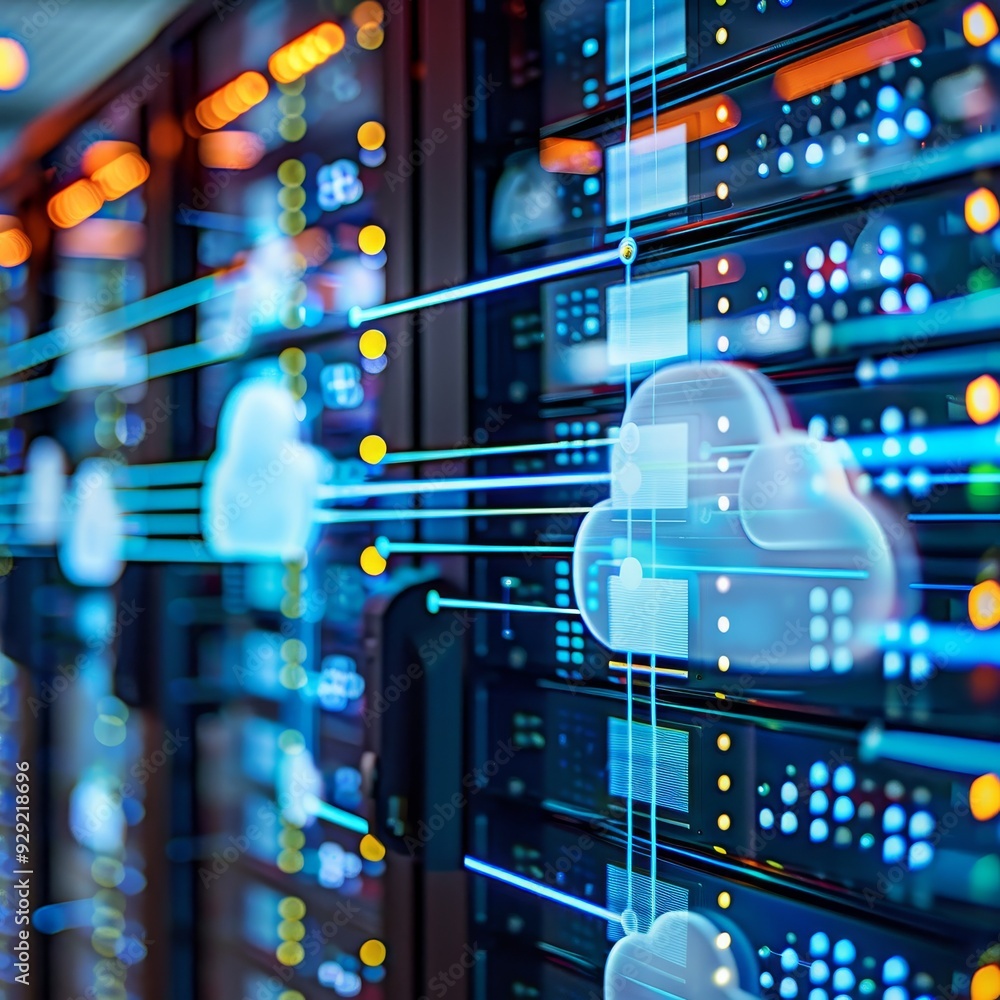 Aufkleber cloud computing data center with glowing connections symbolizing network and technology