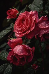 Close-up of red roses with water droplets on petals