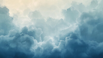 light cumulus clouds, blue hues, watercolor painting soft style