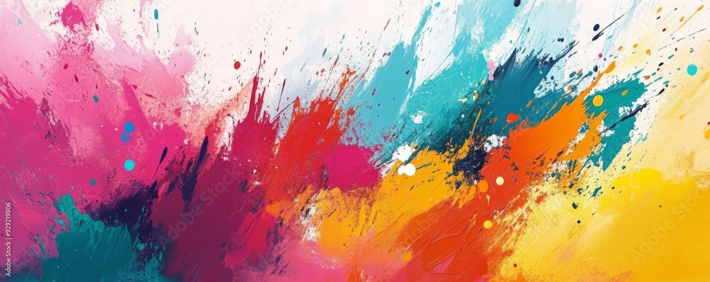 Poster colorful paint splattering creating abstract background design