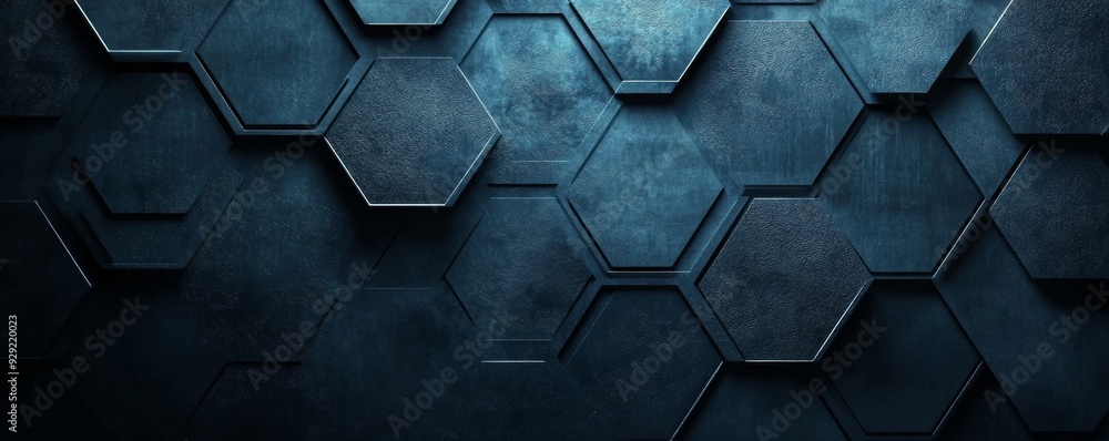 Poster dark blue metallic hexagonal background forming abstract pattern