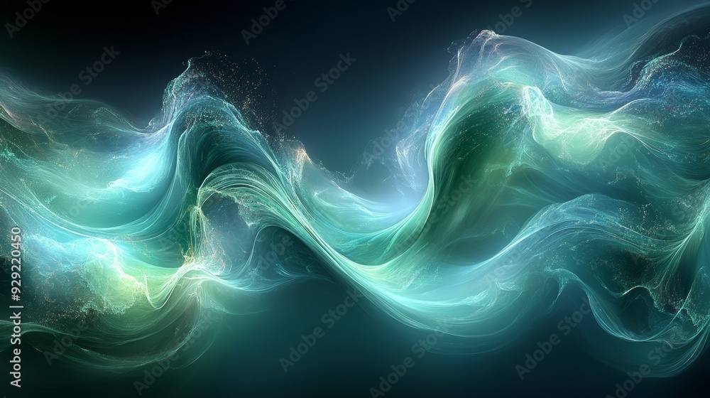 Poster abstract flowing energy waves background connecting dots and lines