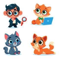 Cute Boy and cat Set vector design illustration isolated on white background Vector.