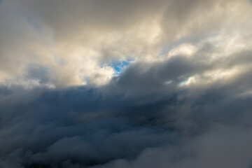 Picturesque dramatic clouds from a bird's eye view. A cloudy landscape