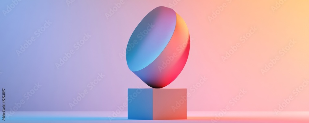 Poster abstract geometric shape balancing on a cube in a minimalist composition