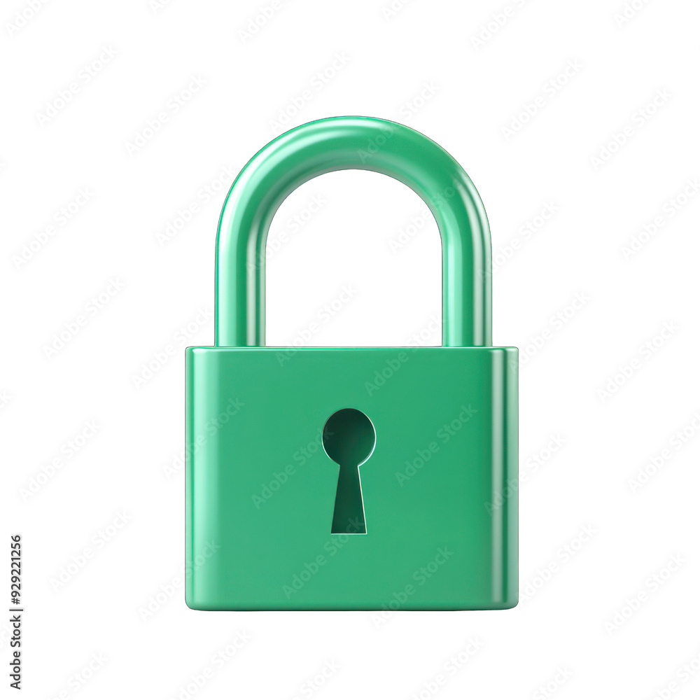 Poster a shiny green padlock symbolizing security and privacy, perfect for illustrating concepts of protect