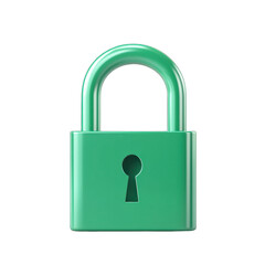 A shiny green padlock symbolizing security and privacy, perfect for illustrating concepts of protection and safety in digital contexts. transparent background