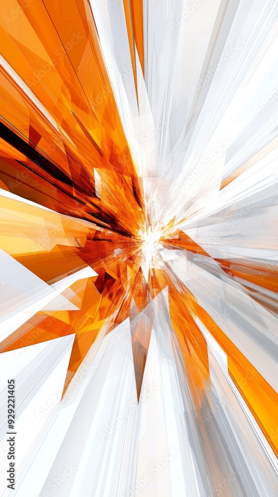 Poster abstract orange and white geometric pattern exploding from the center