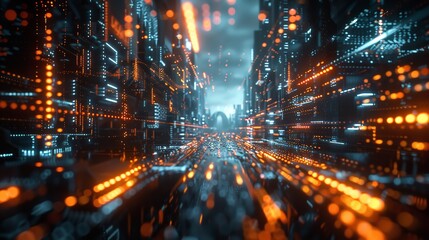 Obraz premium Futuristic High-Tech City, A sci-fi city scene at street level