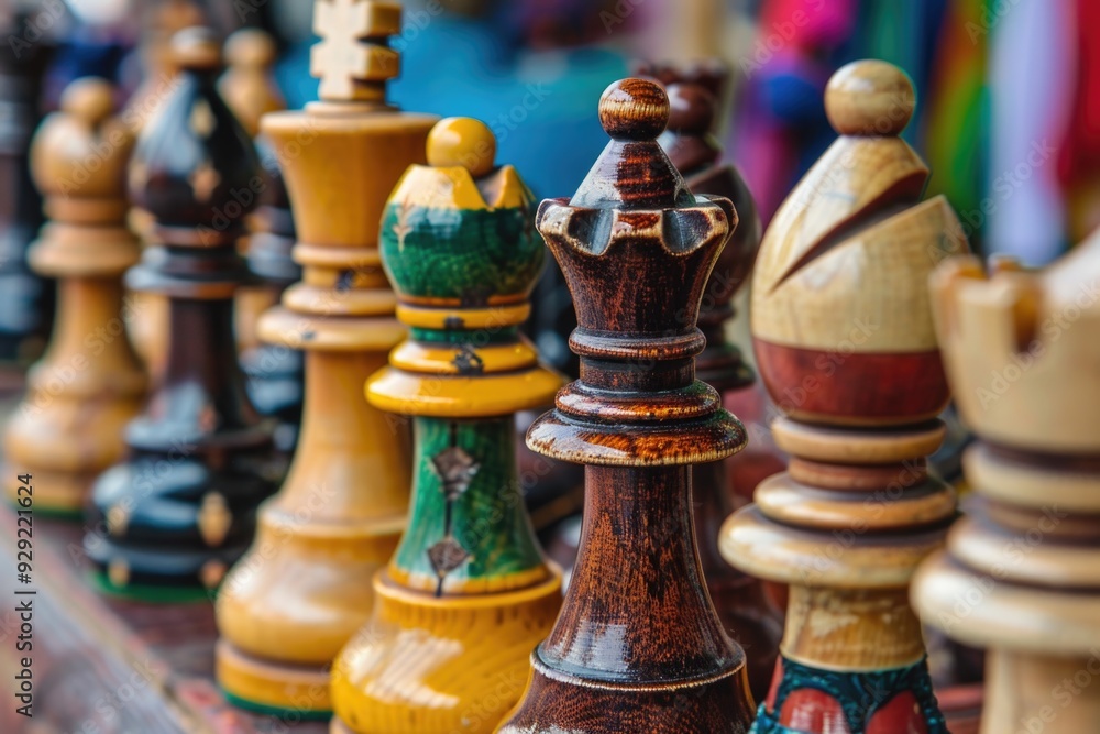 Poster a collection of chess pieces sits atop a table, ready for play