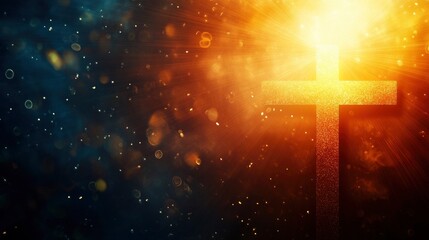 cross of jesus christ on sorrow darkness and bright light and rays background with generative ai