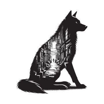 recommend clip art: silhouette of Wolf filled with ghetto street in rough drawing