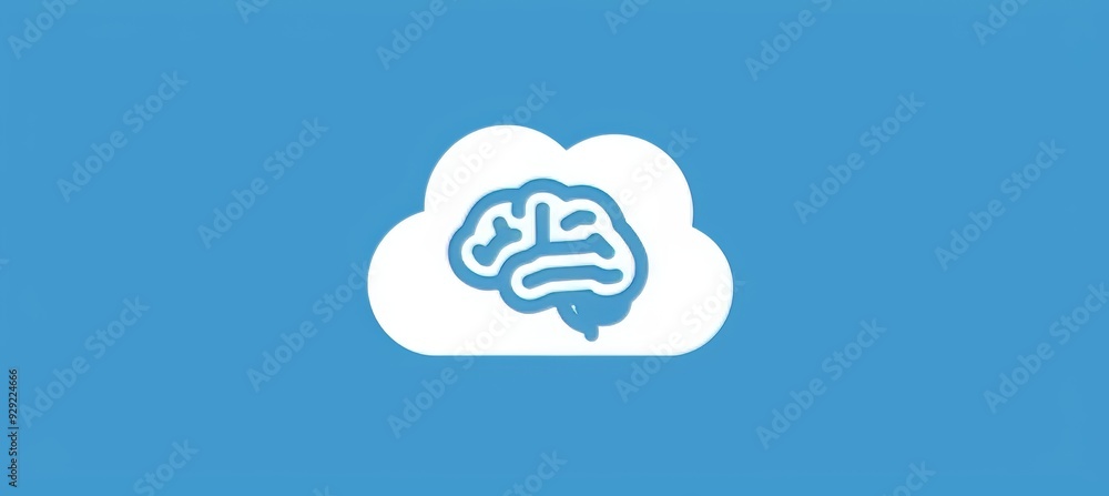 Wall mural brain icon in the cloud on a blue background. cloud computing and artificial intelligence concept