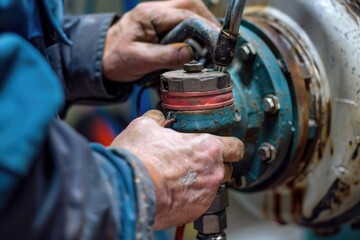 Obraz premium A person is repairing or maintaining a pipe in a close-up shot