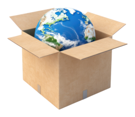 PNG Planet globe in cardboard box.