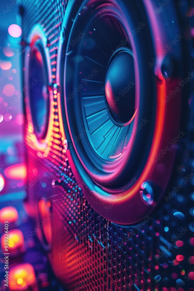 Poster a detailed view of a speaker installed on a wall