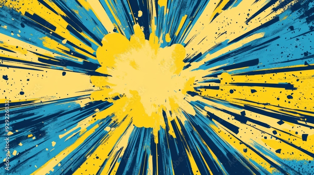 Poster abstract background creating a yellow and blue explosion effect
