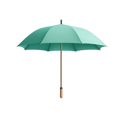 A stylish mint green umbrella with a wooden handle, perfect for rainy days or beach outings, offering protection and fashion. transparent background