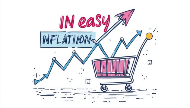Inflation concept with rising graph and shopping cart illustrated in cartoon style