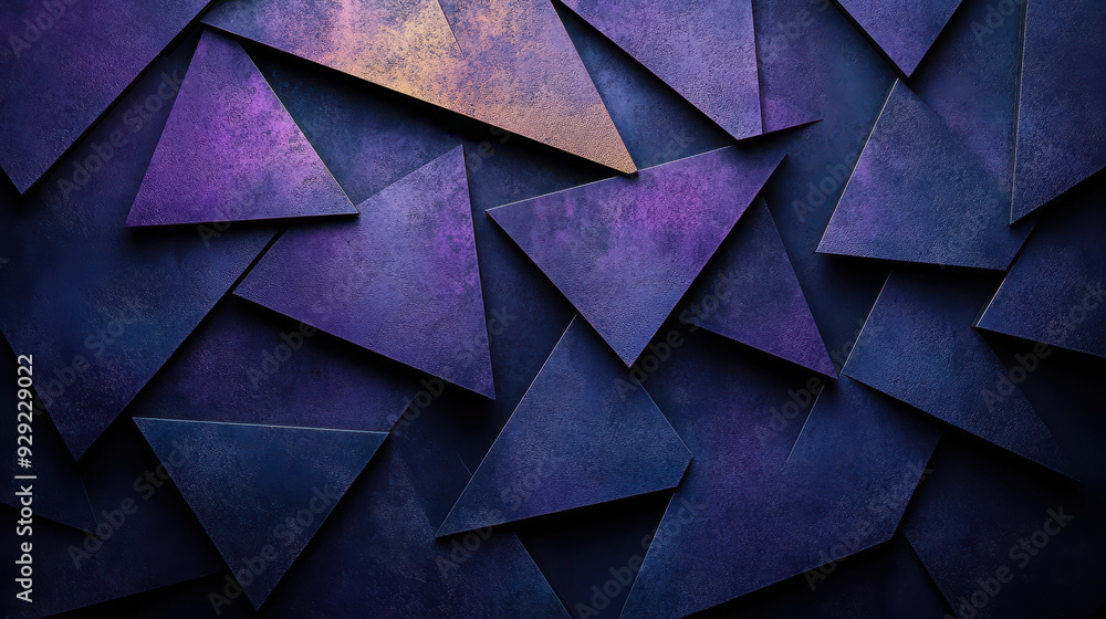 Poster abstract deep purple geometric background with 3d metallic triangles and gradient effects for modern