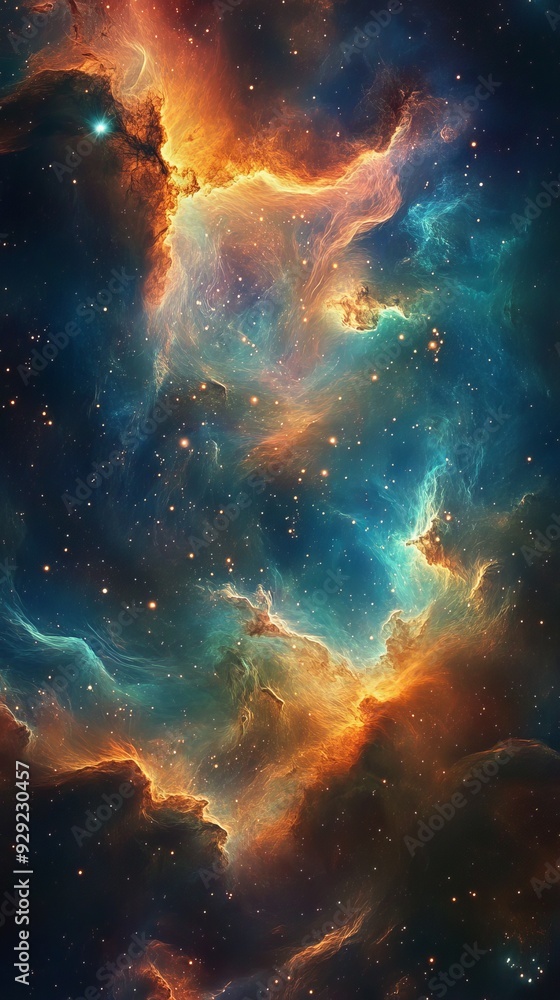 Poster nebula clouds forming in outer space with vivid colors