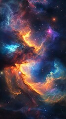 Fototapeta premium Nebula cloud emitting colorful space dust and glowing particles